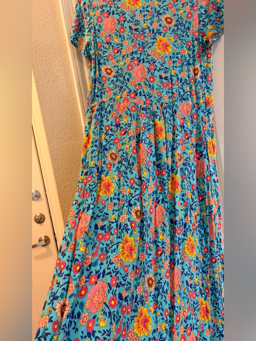 Floral Wrap Maxi Dress in Turquoise - Women's Summer Maxi - Picture 4 of 12